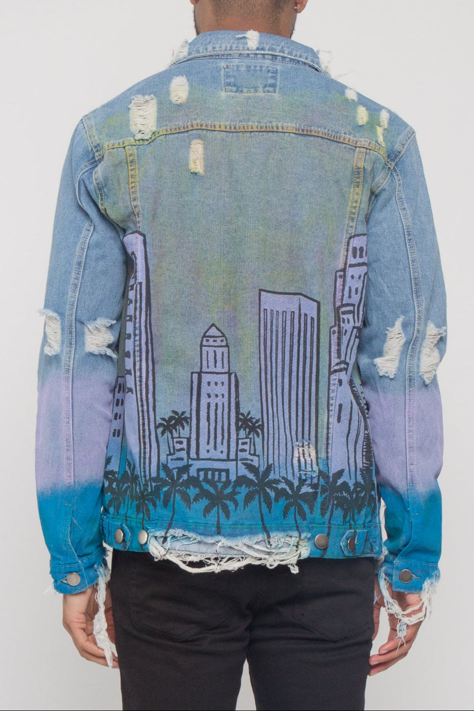 Distressed Airbrushed City Denim Jacket