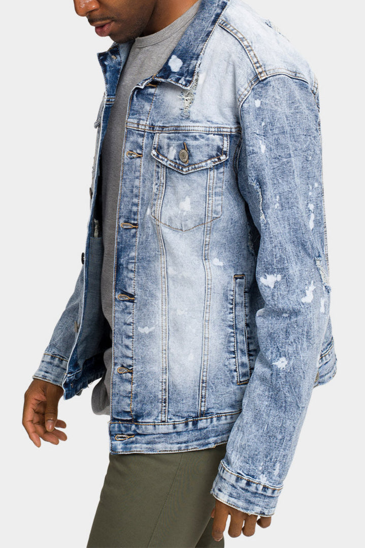 Acid Bleached Distressed Denim Jacket