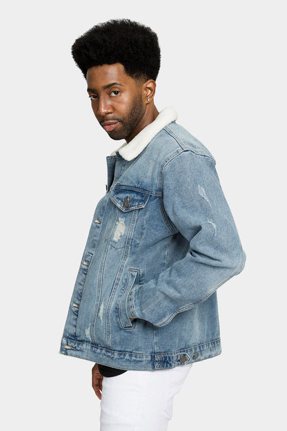 Distressed Sherpa Denim Jacket