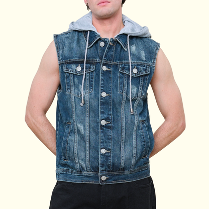 Detachable Hood Denim Vest