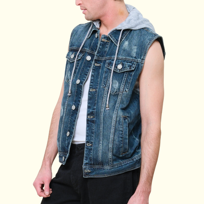 Detachable Hood Denim Vest