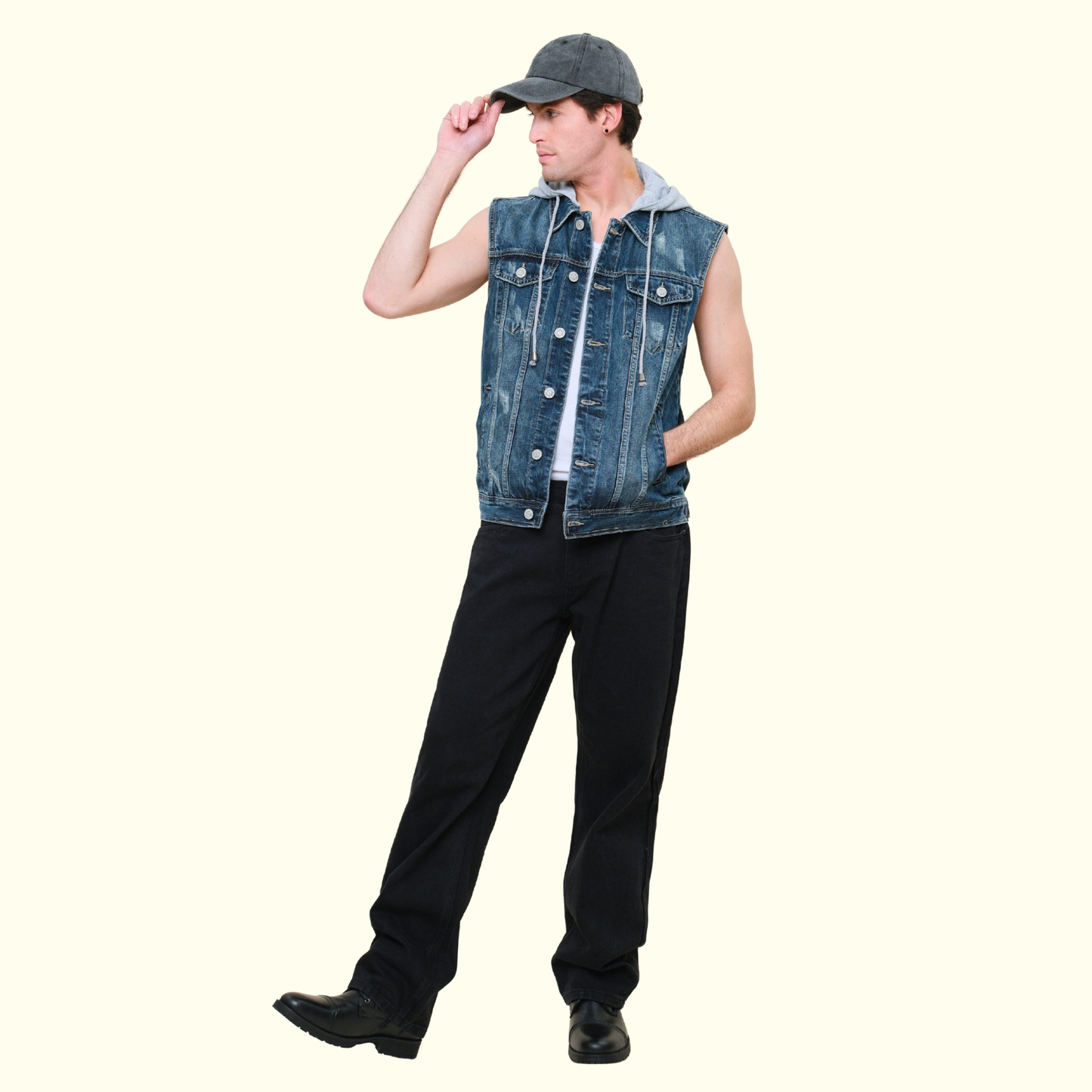 Detachable Hood Denim Vest