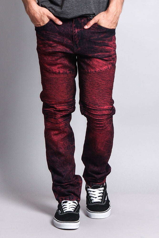 Stain Wash Biker Denim Jeans