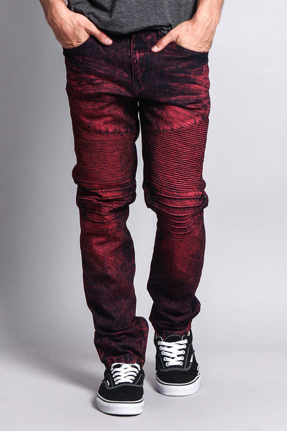 Stain Wash Biker Denim Jeans