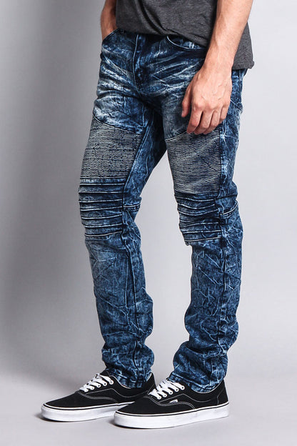 Stain Wash Biker Denim Jeans