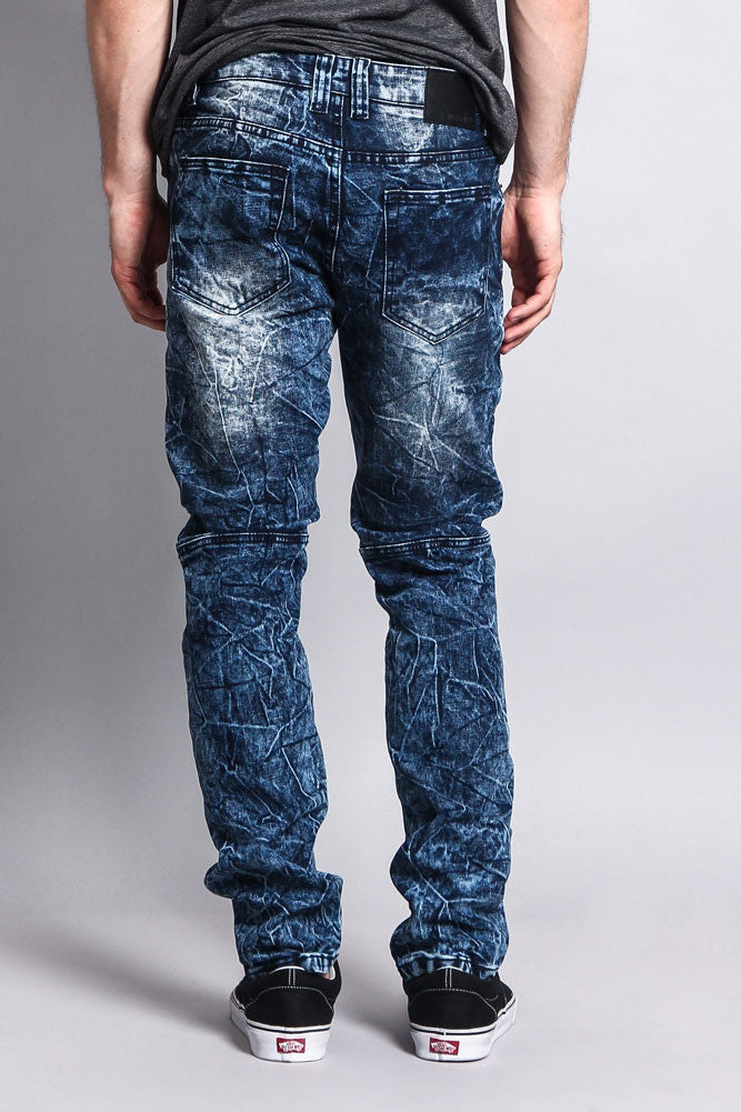 Stain Wash Biker Denim Jeans