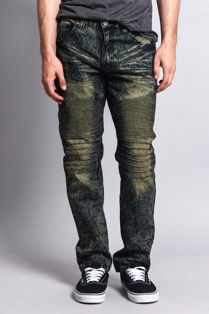 Stain Wash Biker Denim Jeans