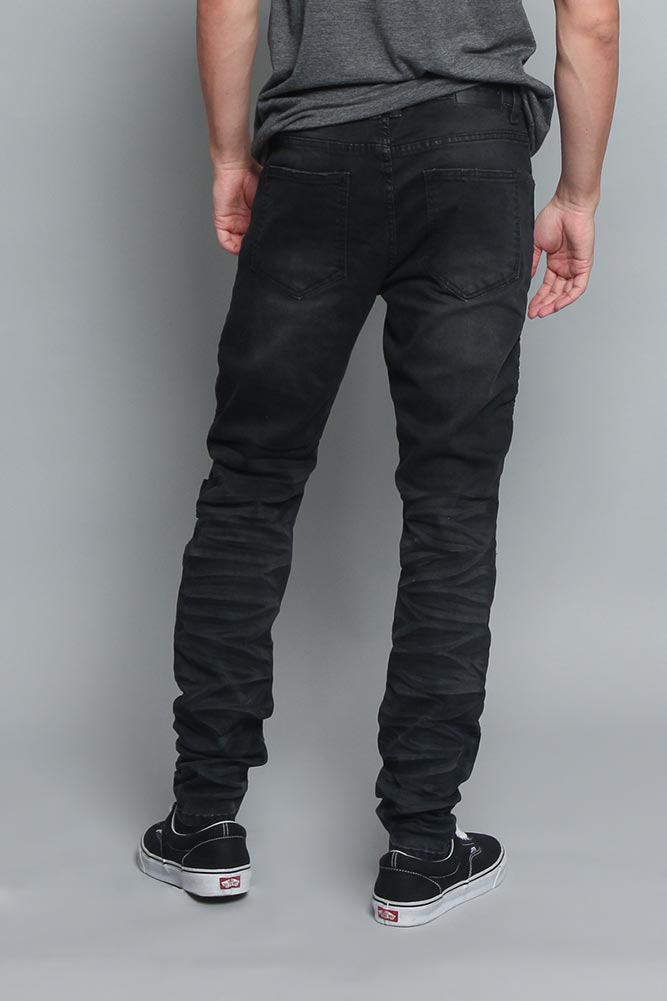 Creased Biker Denim Jeans