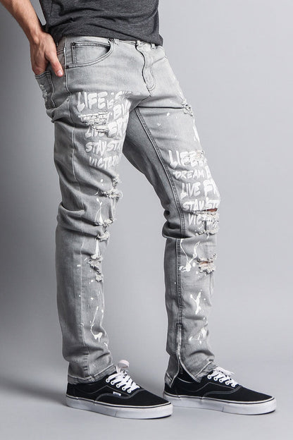 Scribbled Bleach Washed Jeans