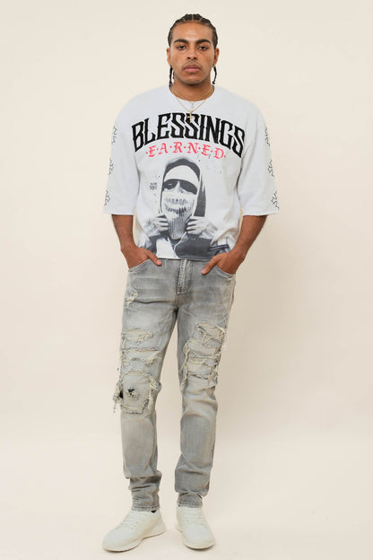 Faded Ripped Repair Denim Jeans
