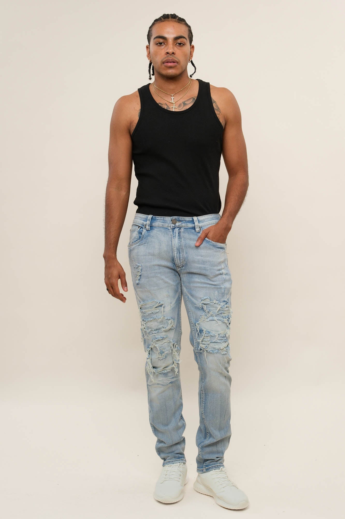 Faded Ripped Repair Denim Jeans