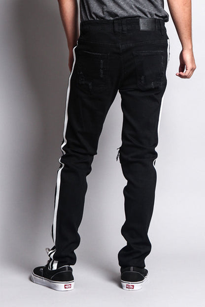 Men's Distressed Double Striped Skinny Jeans