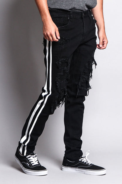 Men's Distressed Double Striped Skinny Jeans