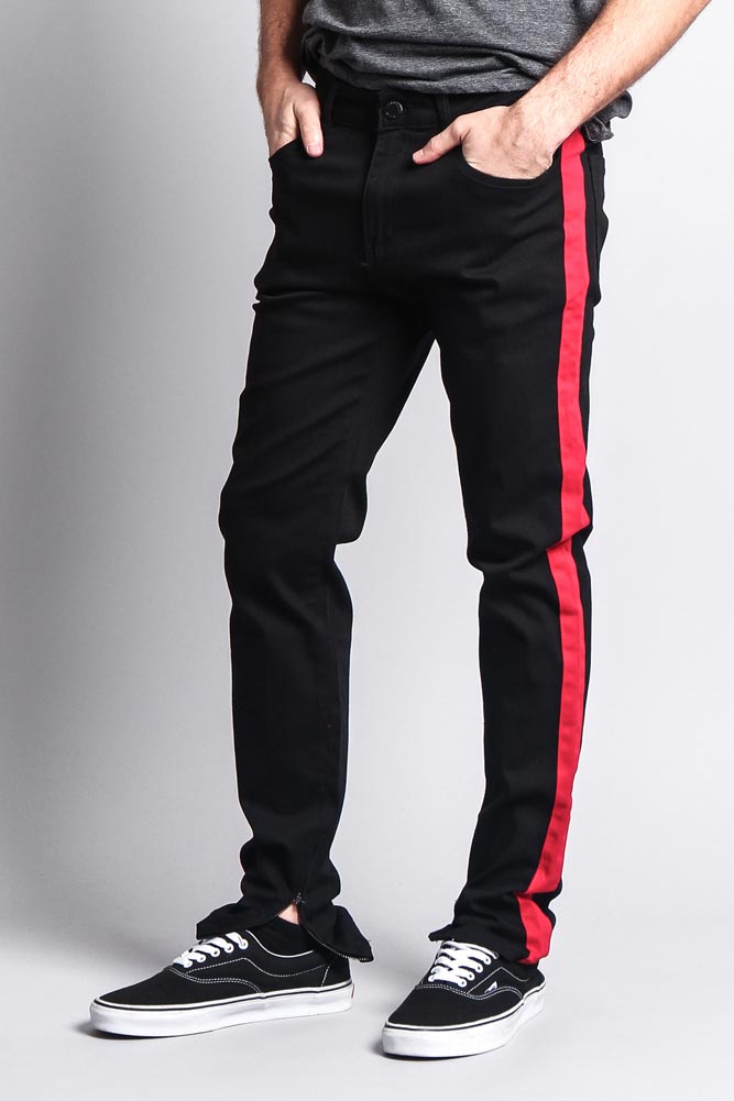 Men's Solid Side Striped Pants with Zipper