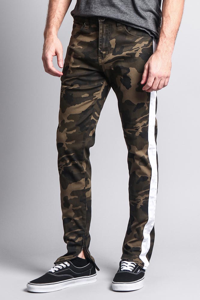 Men's Solid Side Striped Pants with Zipper