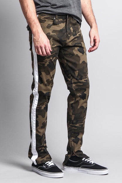 Men's Solid Side Striped Pants with Zipper