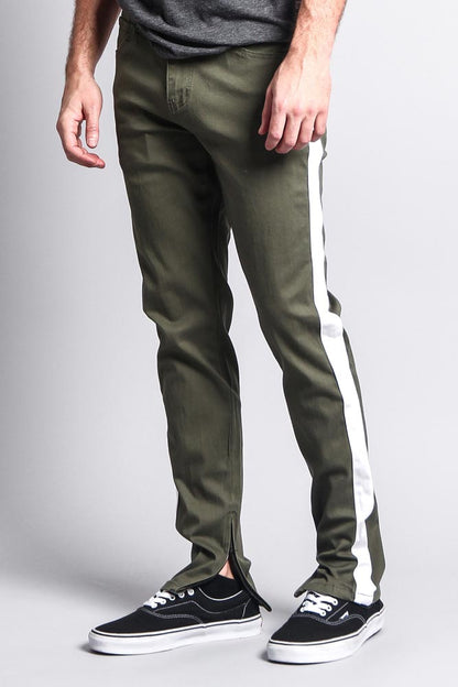 Men's Solid Side Striped Pants with Zipper