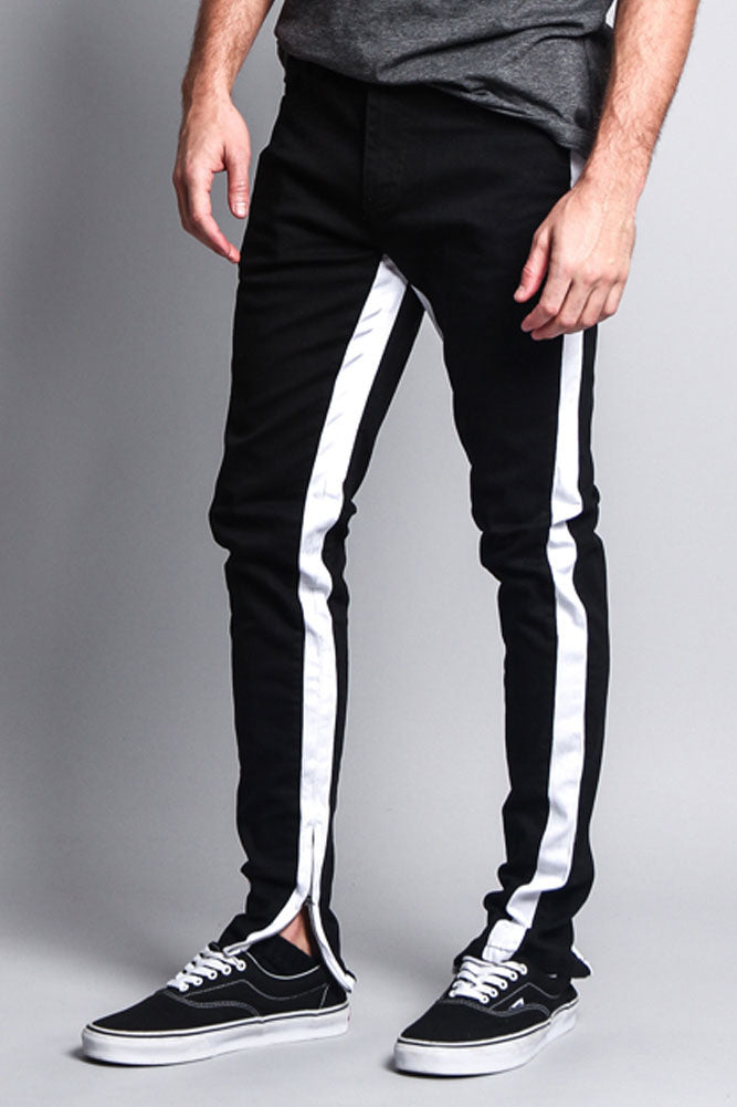 Track Style Zippered Skinny Jean with Accent Band