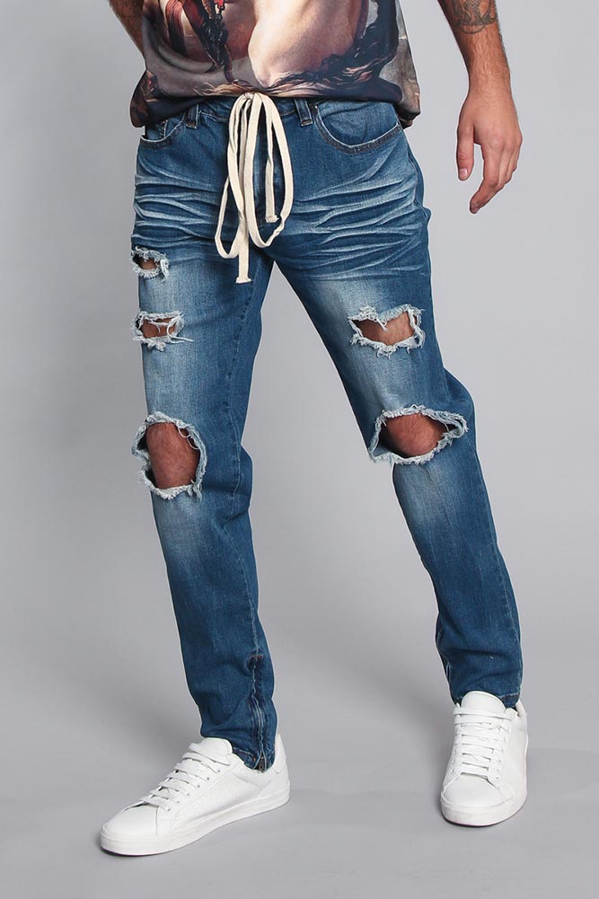 Distressed Fade Denim Jeans
