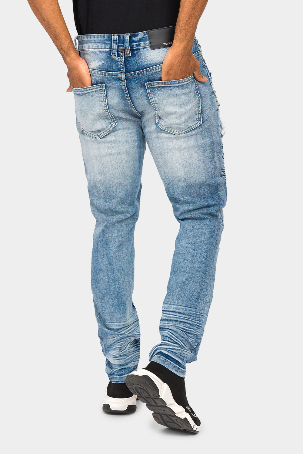 Faded Stacked Biker Denim Jeans
