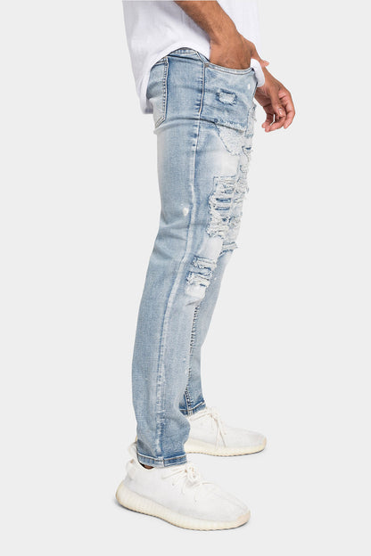 Distressed Paint Splattered Patched Jeans