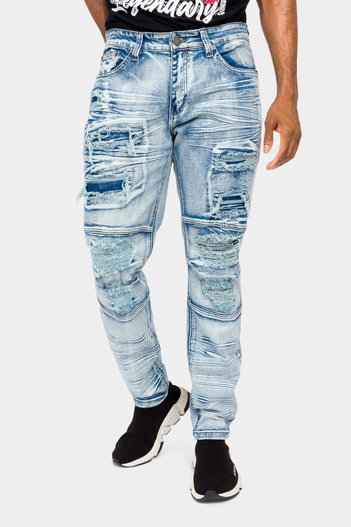 Faded Rip and Repair Denim Jeans