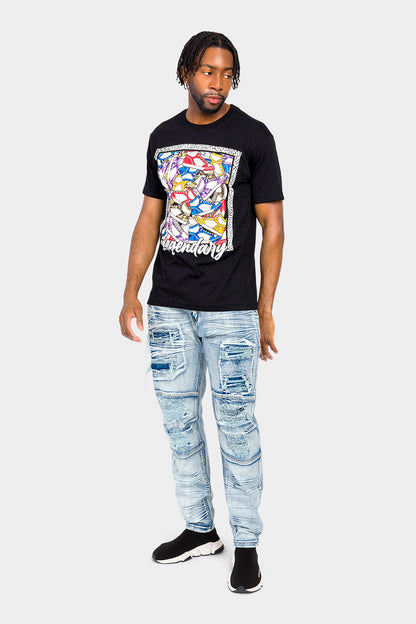 Faded Rip and Repair Denim Jeans