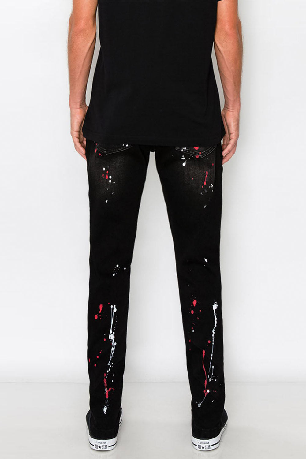 Stacked Paint Splatter Biker Jeans