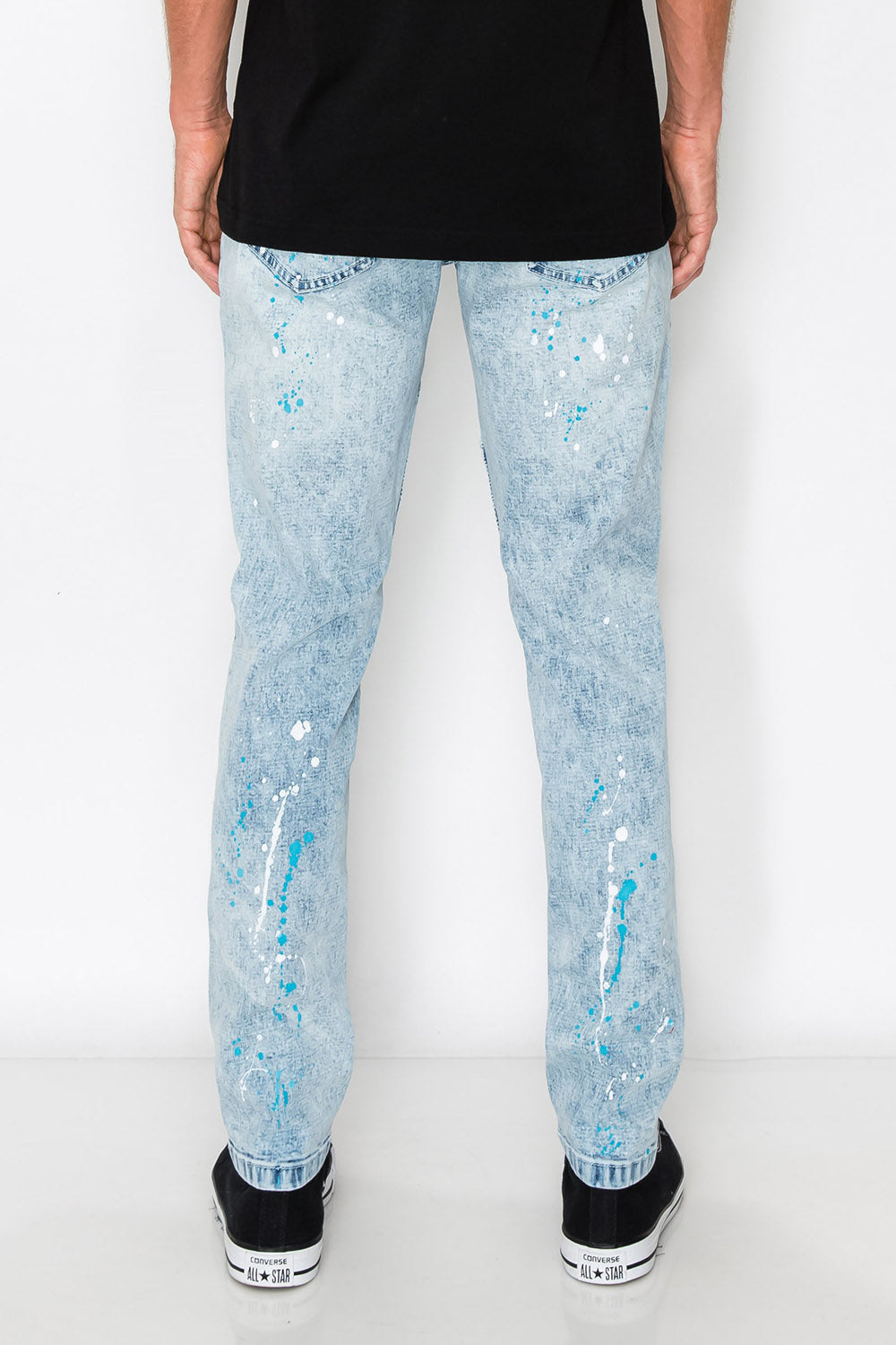 Stacked Paint Splatter Biker Jeans