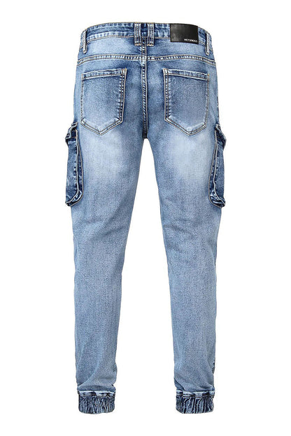 Distressed Washed Cargo Denim Joggers