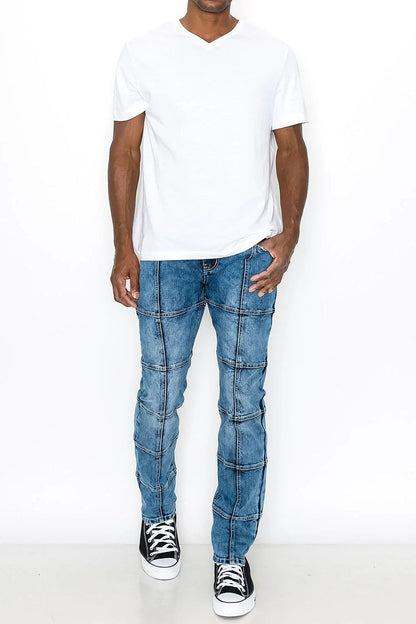 Men's Cut & Sew Blocked Denim Jeans