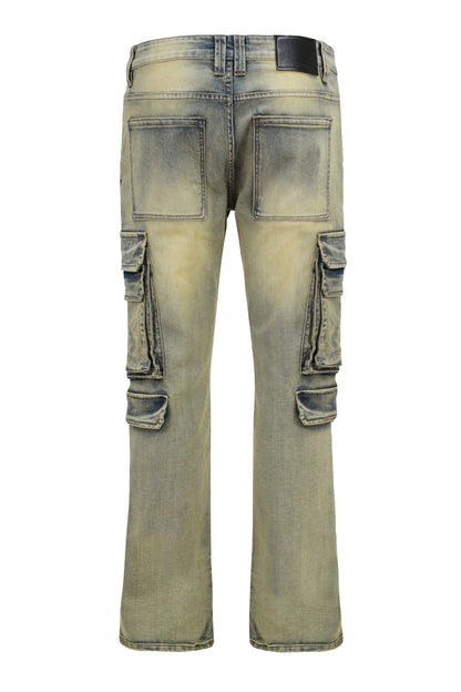 Men's Bootcut Utility Cargo Denim Jeans