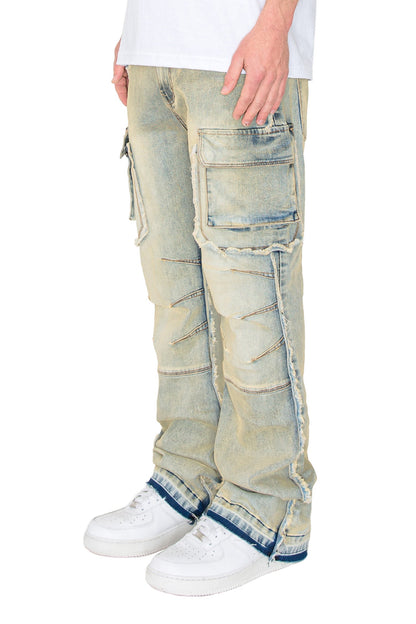 Men's Bootcut Raw Edge Double Cargo Denim Jeans