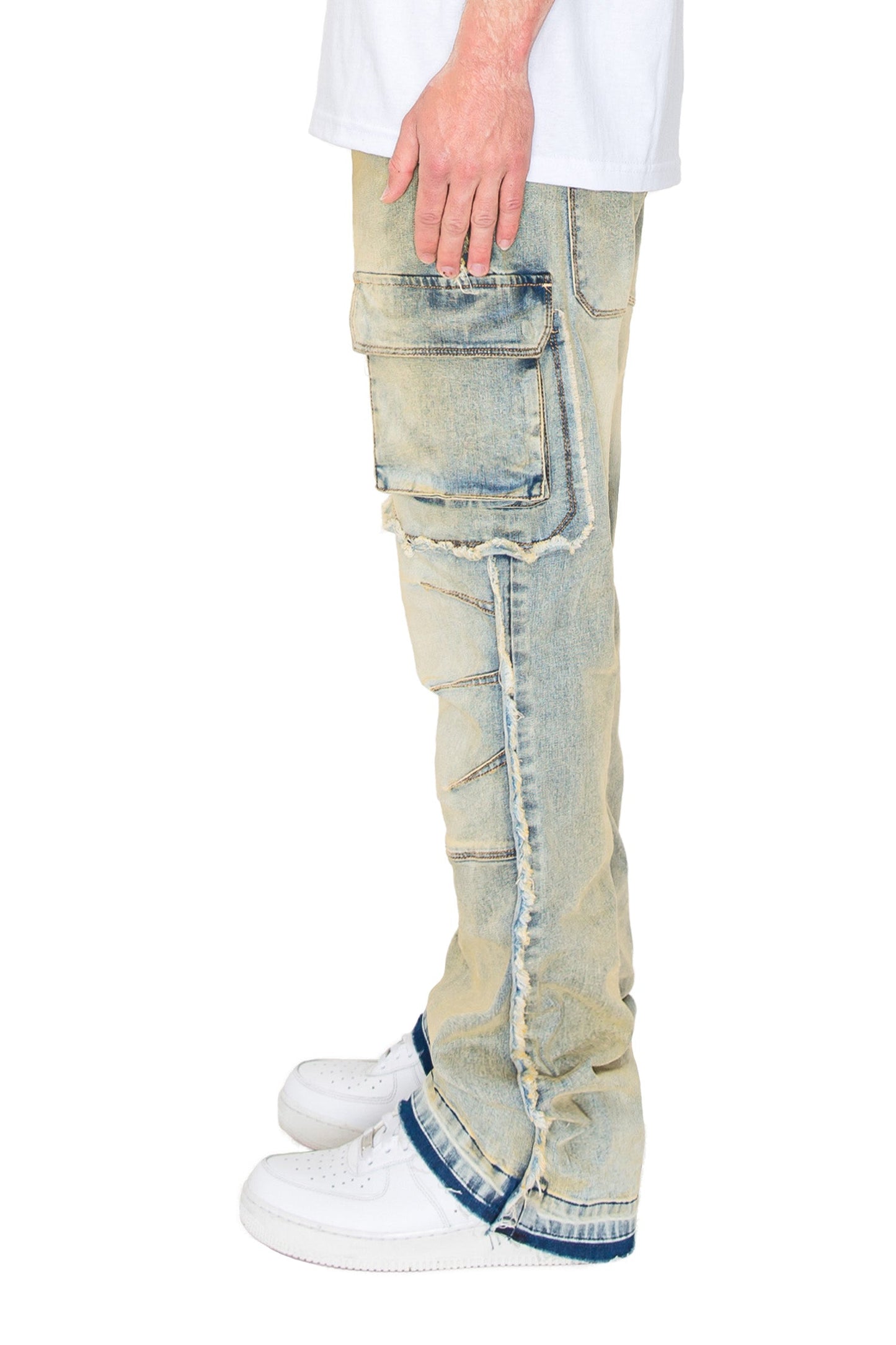 Men's Bootcut Raw Edge Double Cargo Denim Jeans