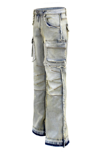 Men's Bootcut Raw Edge Double Cargo Denim Jeans