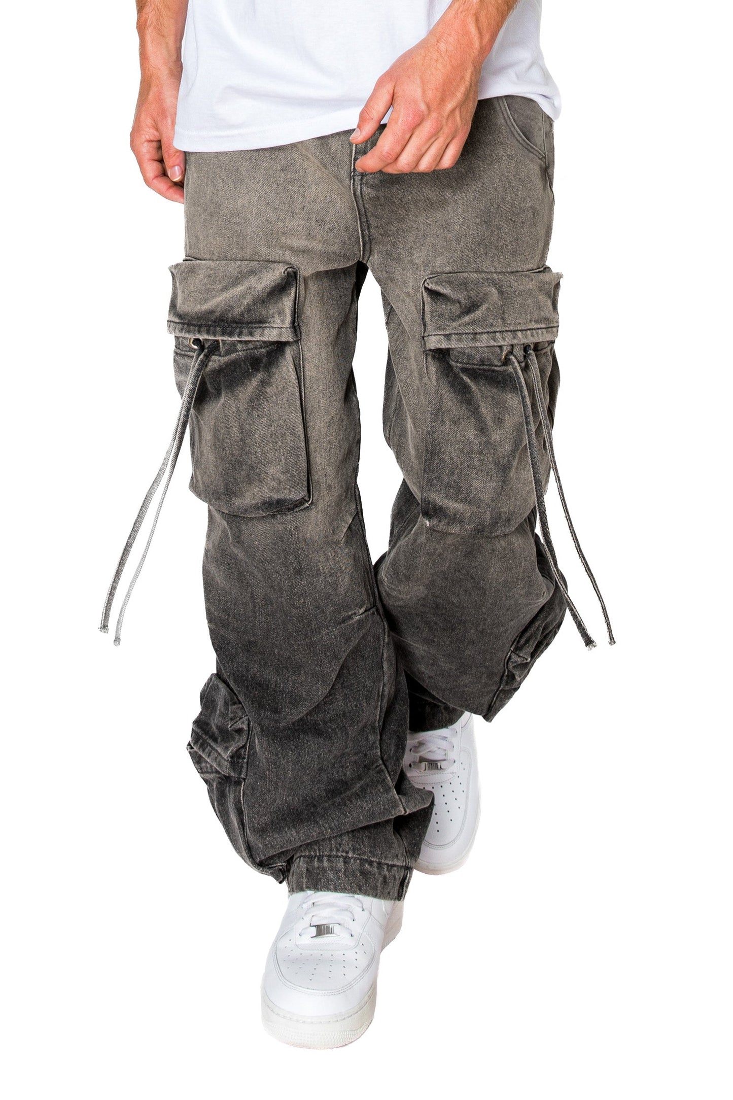 Men's Baggy Fit Faded Wash Cargo Jeans