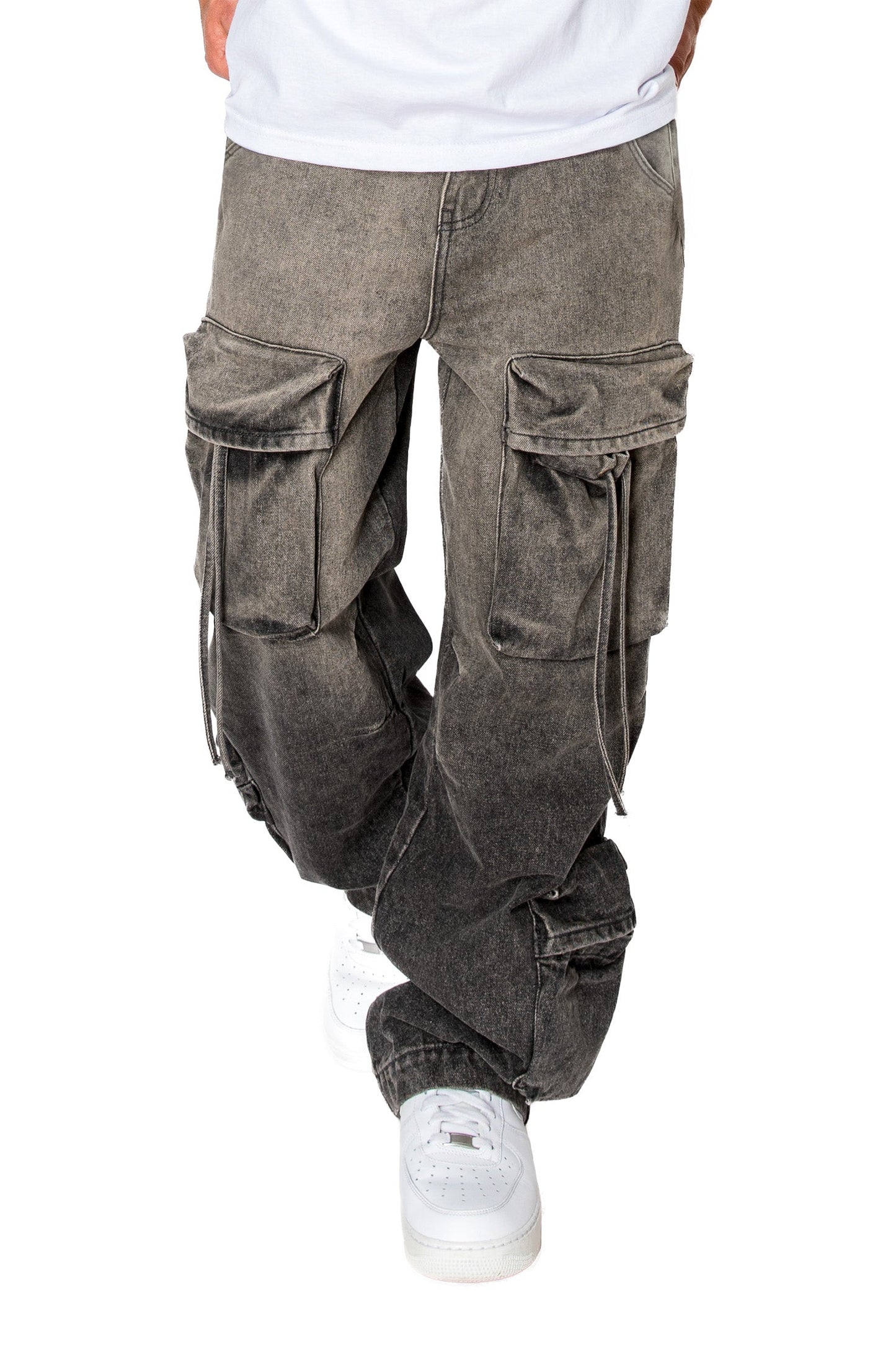 Men's Baggy Fit Faded Wash Cargo Jeans