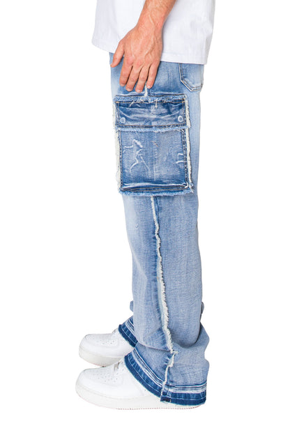Men's Loose Fit Raw Edge Cargo Jeans