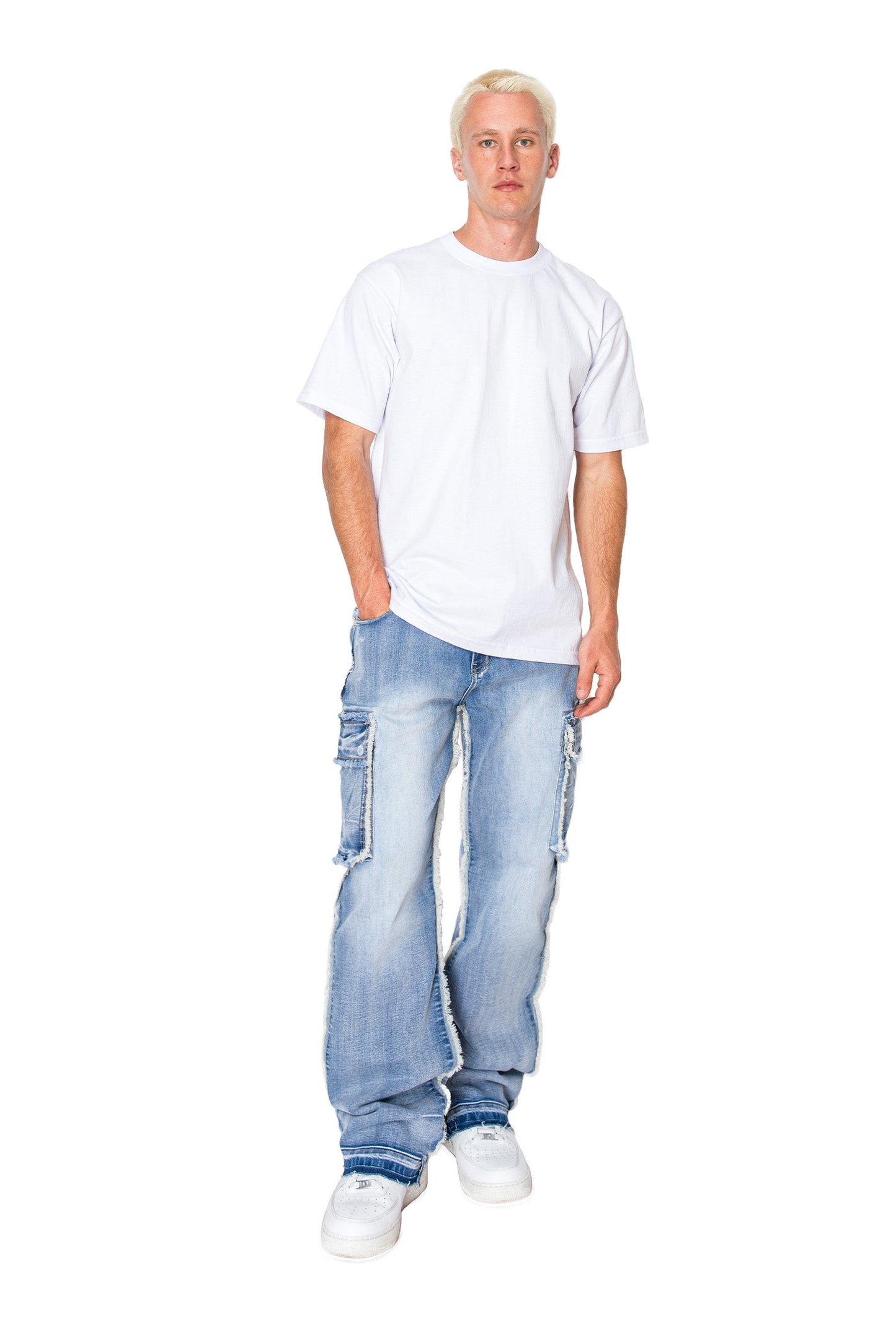 Men's Loose Fit Raw Edge Cargo Jeans