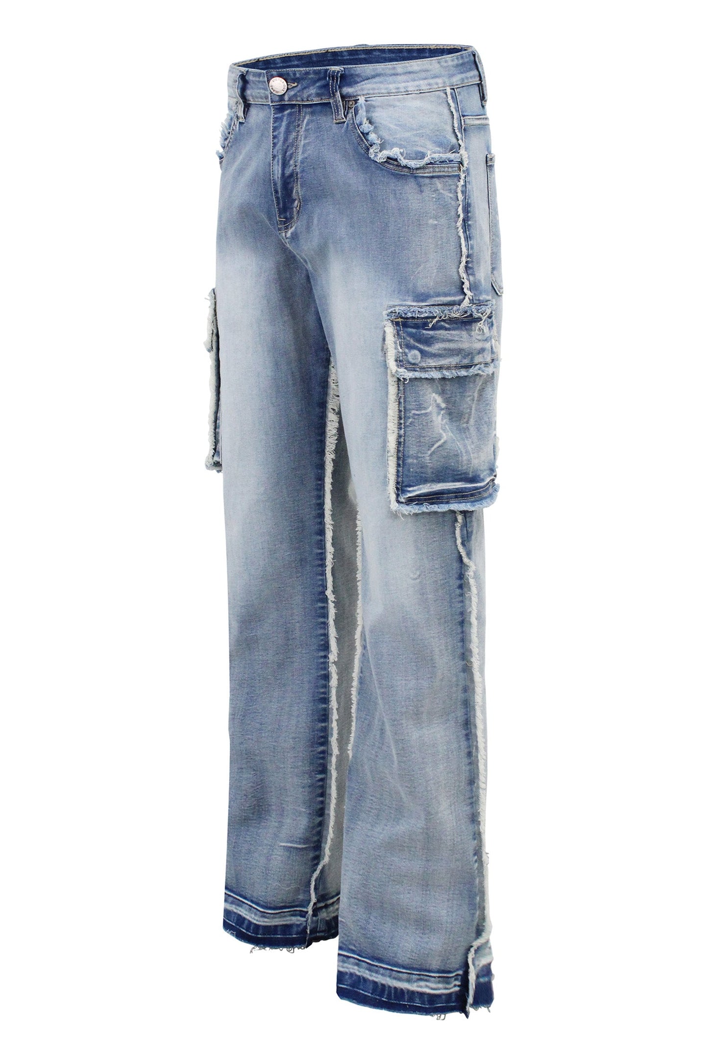 Men's Loose Fit Raw Edge Cargo Jeans