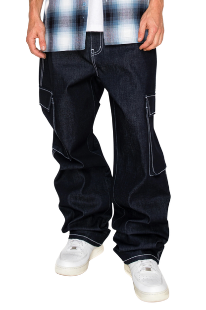 Baggy Fit Raw Denim Cargo Jeans