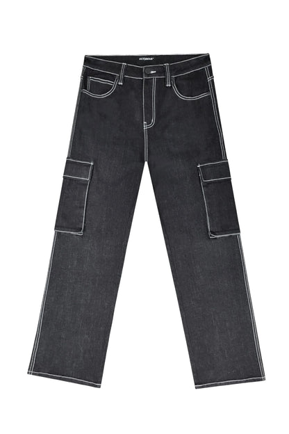 Baggy Fit Raw Denim Cargo Jeans