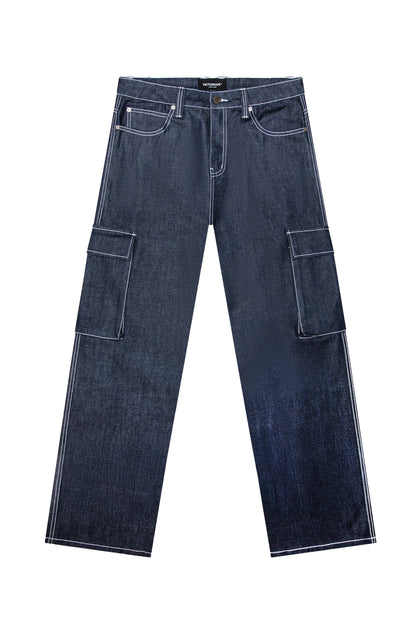 Baggy Fit Raw Denim Cargo Jeans