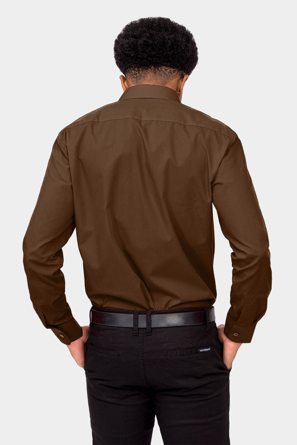 Men's Basic Solid Color Button Up Dress Shirt (Brown)