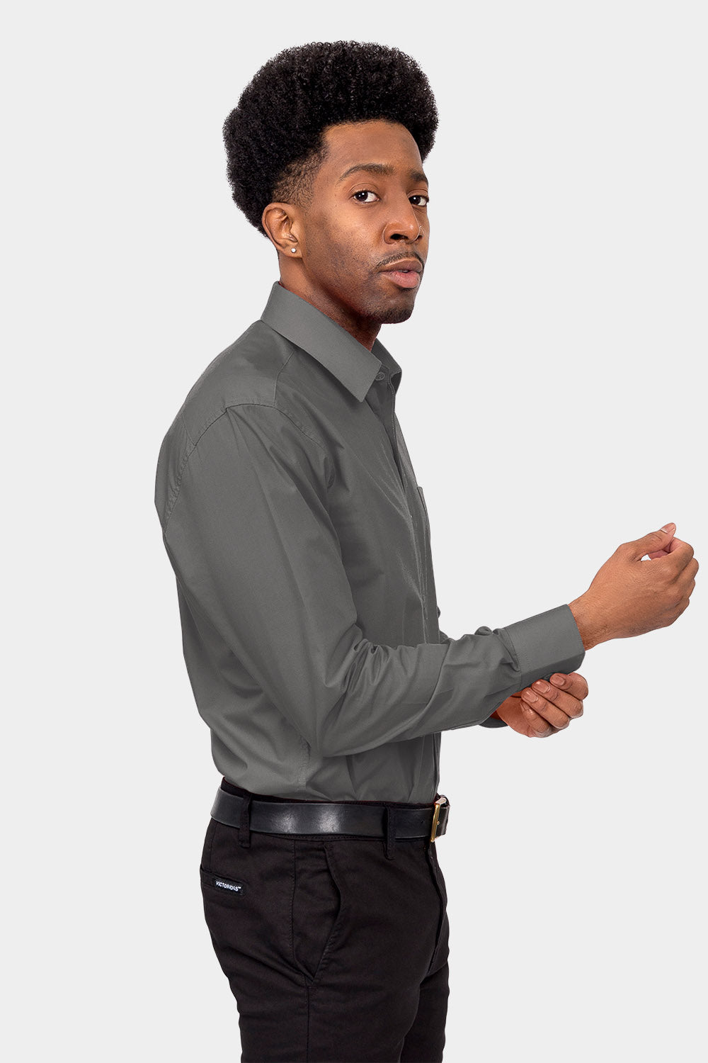 Men's Basic Solid Color Button Up Dress Shirt (Charcoal)