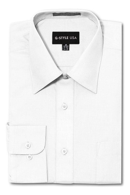 Men's Basic Solid Color Button Up Dress Shirt (White)