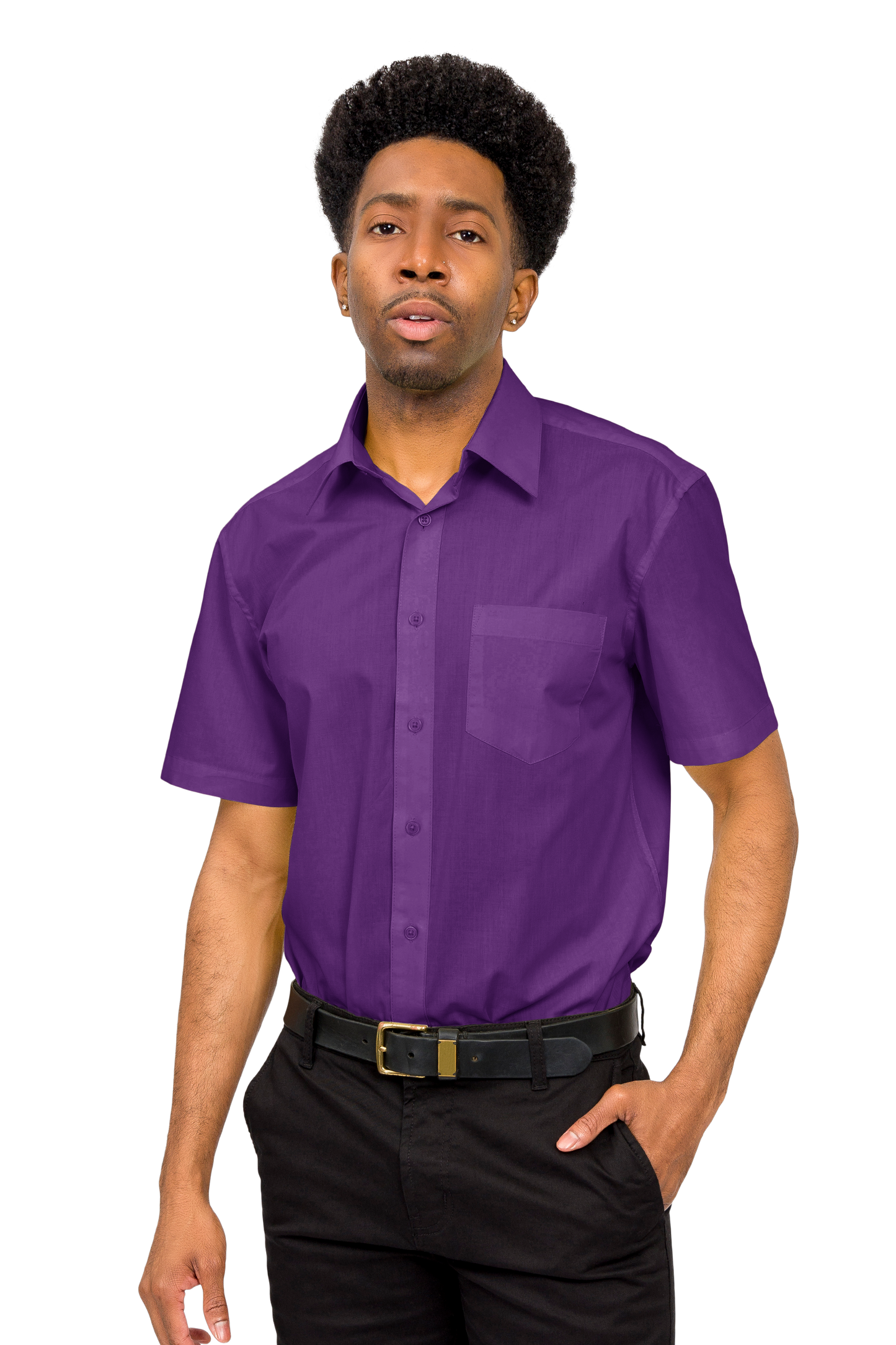 Men's Regular Fit Short Sleeve Solid Color Dress Shirts
