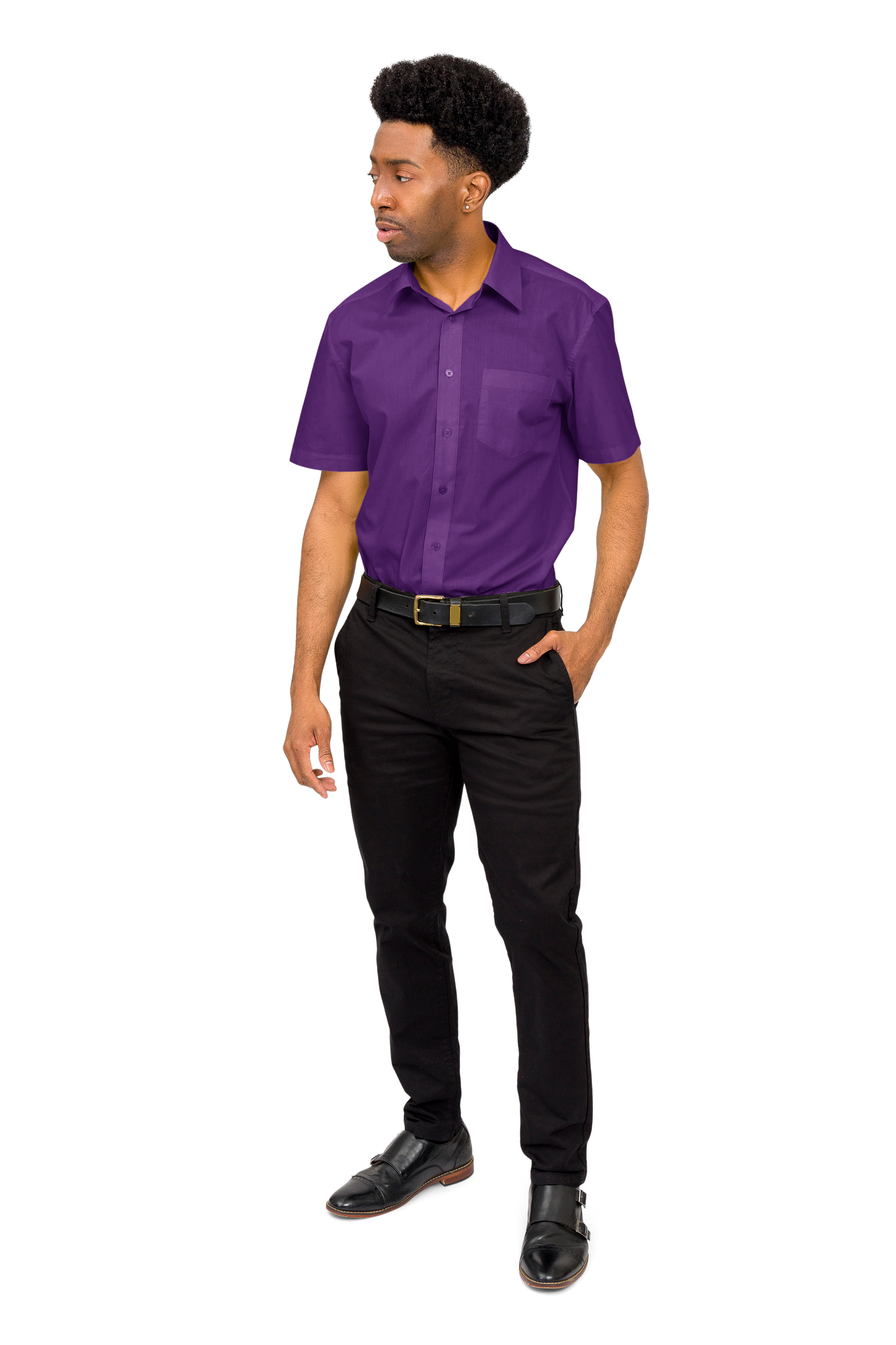 Men's Regular Fit Short Sleeve Solid Color Dress Shirts