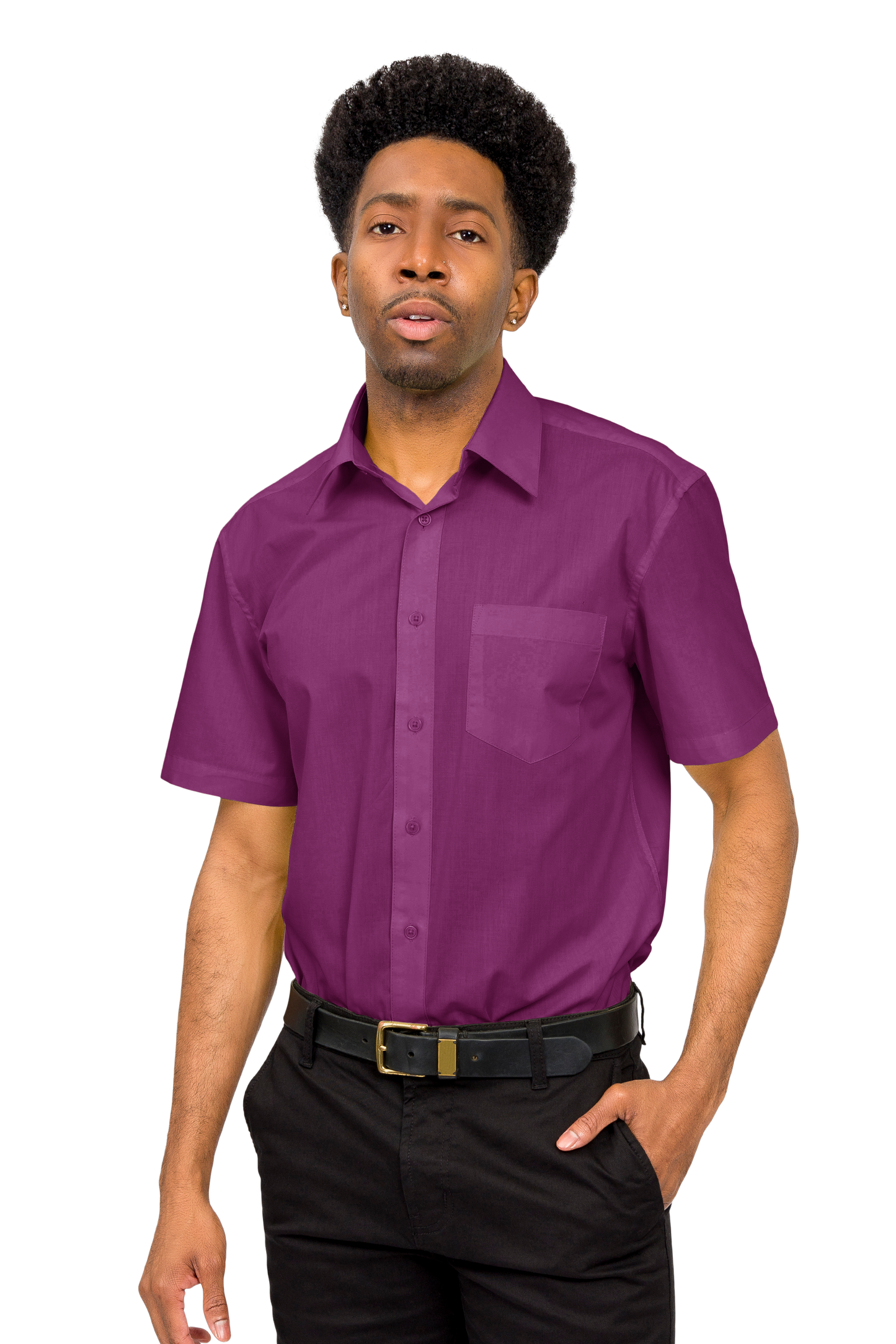 Men's Regular Fit Short Sleeve Solid Color Dress Shirts