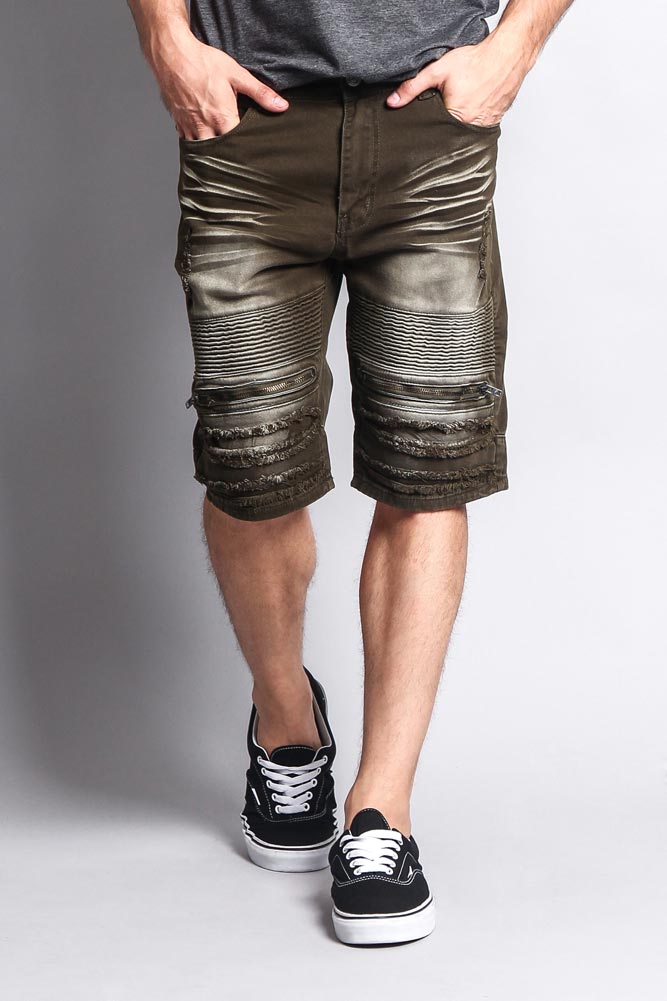 Faded Zipper Front Biker Shorts